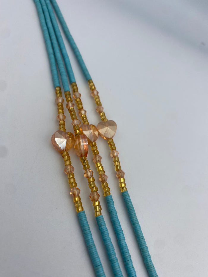 Blue Vinyl Flat Disc Waist Bead | Clay Beads African Waist Beads | Adjustable Tie-On 45”–50”