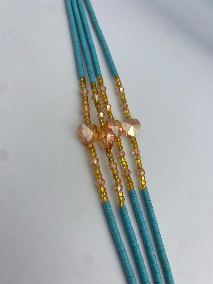 Blue Vinyl Flat Disc Waist Bead | Clay Beads African Waist Beads | Adjustable Tie-On 45”–50”