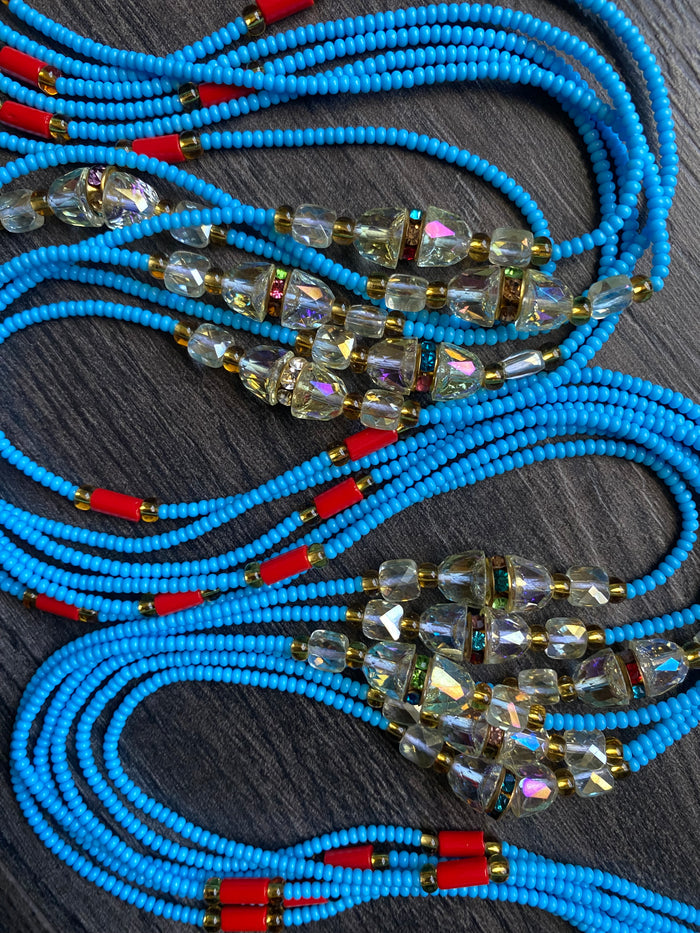 Blue Waist Bead- tTie On Waist Bead- African Waist Beads- 45”