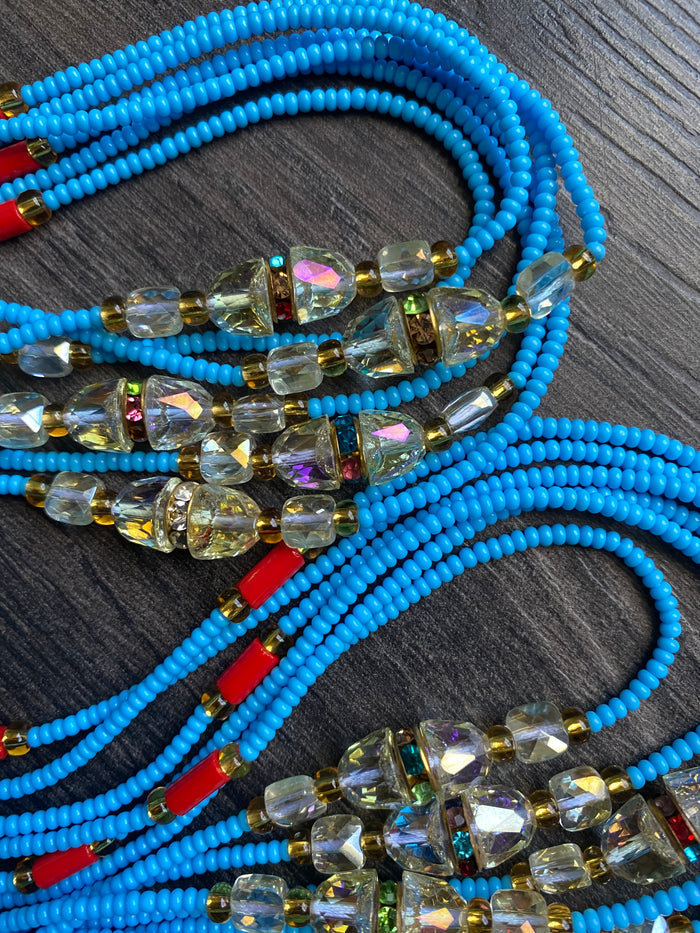 Blue Waist Bead- tTie On Waist Bead- African Waist Beads- 45”