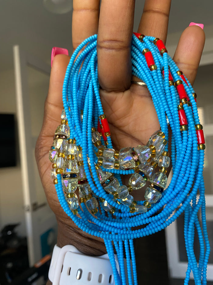 Blue Waist Bead- tTie On Waist Bead- African Waist Beads- 45”