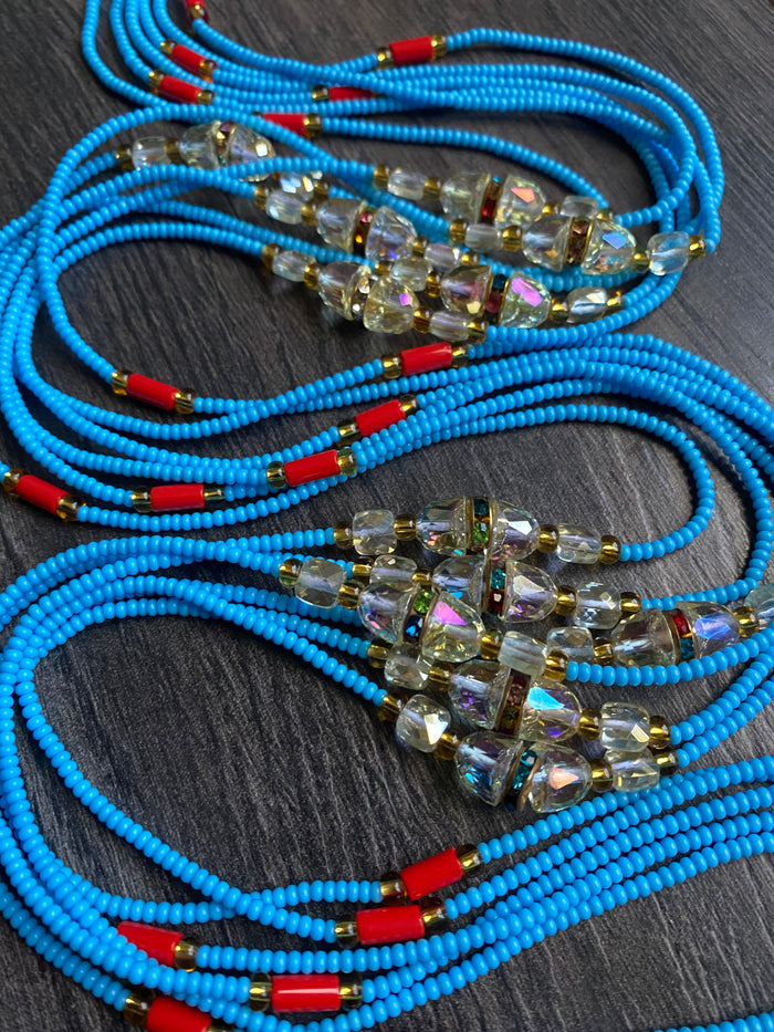 Blue Waist Bead- tTie On Waist Bead- African Waist Beads- 45”