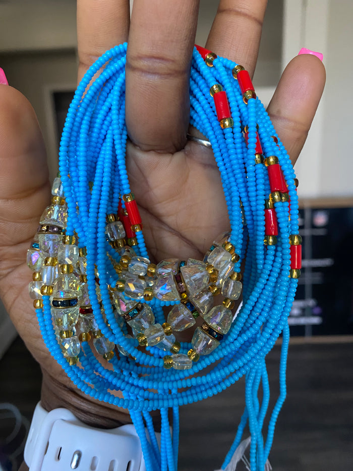 Blue Waist Bead- tTie On Waist Bead- African Waist Beads- 45”