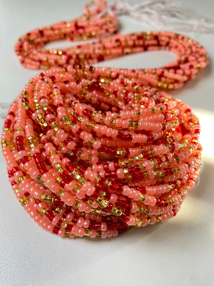 Blushing Gold Waist Beads- Tie On Waist Bead, 45-50" Strand, Boho Belly Bead, Autumn Inspired Body Chain