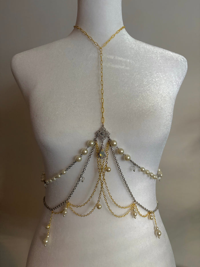 Body Jewelry Mixed Metal Torso and Waist Set with Pearl Details