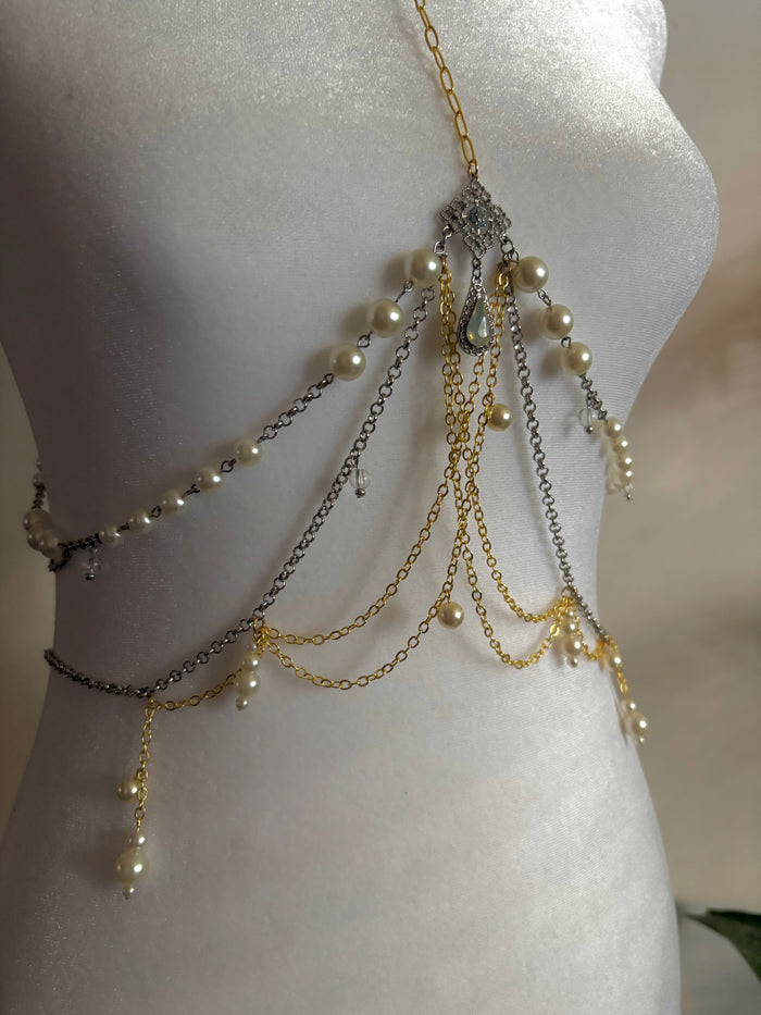 Body Jewelry Mixed Metal Torso and Waist Set with Pearl Details