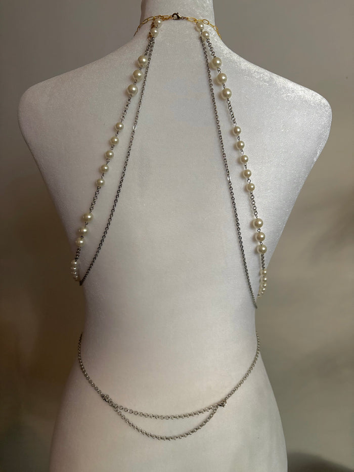 Body Jewelry Mixed Metal Torso and Waist Set with Pearl Details