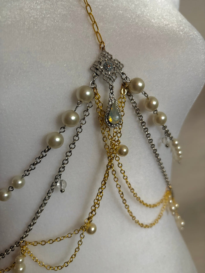 Body Jewelry Mixed Metal Torso and Waist Set with Pearl Details