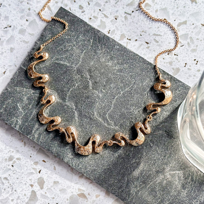 Boho Shifting Waves Necklace, Minimalist Moving Parts Wave Necklace, Unique Statement Jewelry Gift for Women, Available in Gold, Silver or Rose Gold