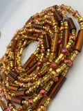 Brown crystal| Iridescent Brown & Gold | WaistBead | Crystal Waist Bead | Tie On | 45” -50”
