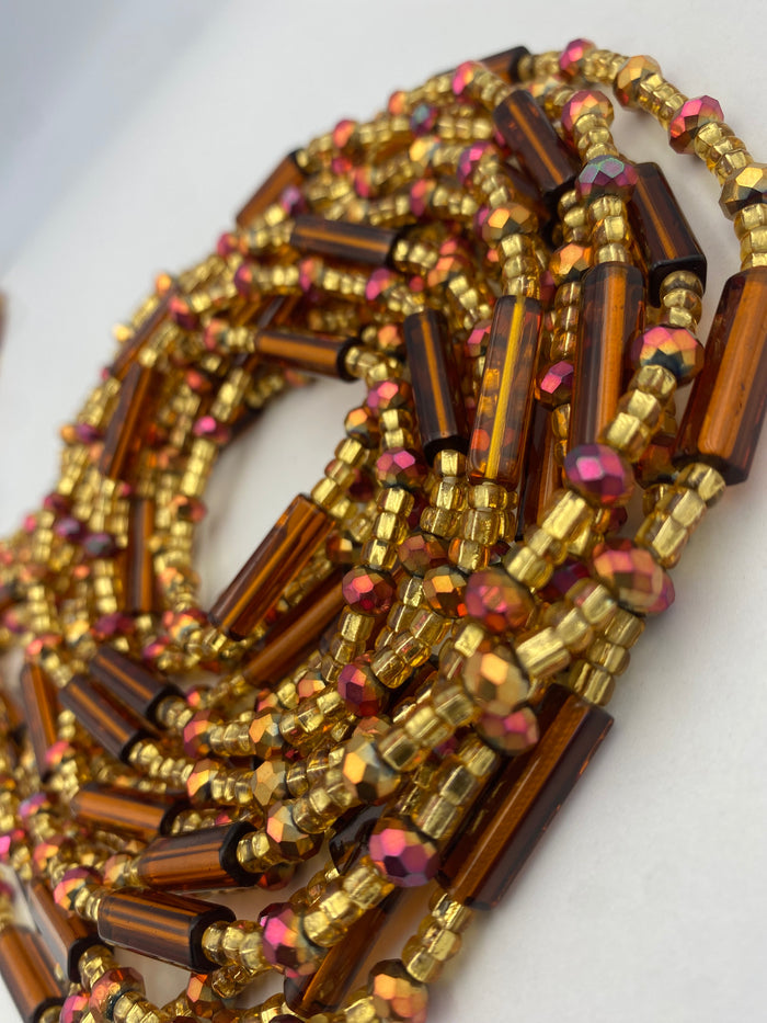 Brown crystal| Iridescent Brown & Gold | WaistBead | Crystal Waist Bead | Tie On | 45” -50”
