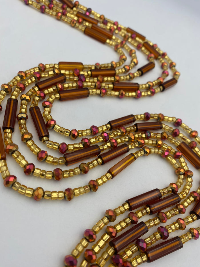 Brown crystal| Iridescent Brown & Gold | WaistBead | Crystal Waist Bead | Tie On | 45” -50”