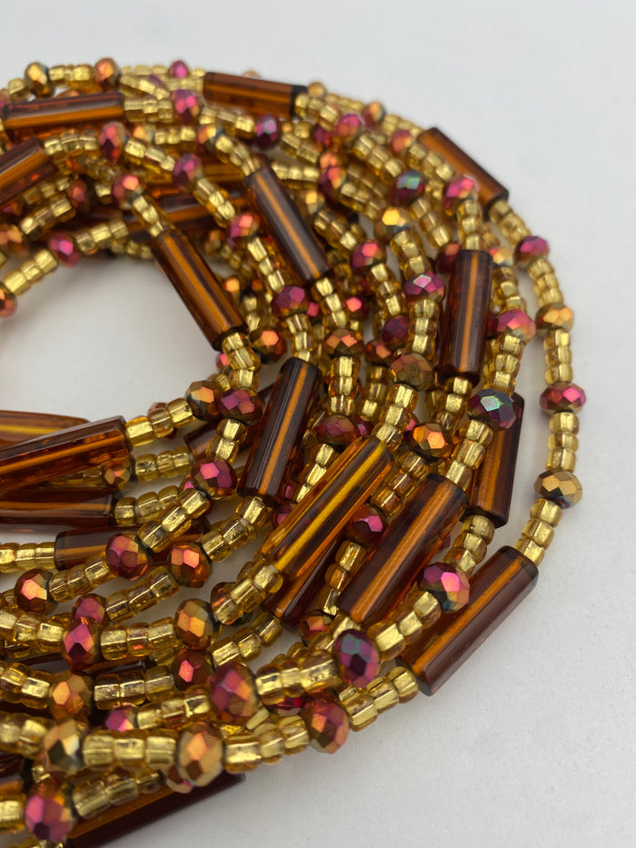 Brown crystal| Iridescent Brown & Gold | WaistBead | Crystal Waist Bead | Tie On | 45” -50”