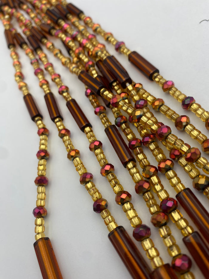 Brown crystal| Iridescent Brown & Gold | WaistBead | Crystal Waist Bead | Tie On | 45” -50”