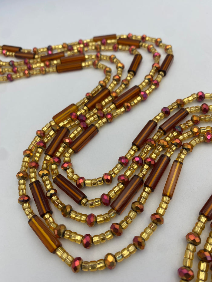 Brown crystal| Iridescent Brown & Gold | WaistBead | Crystal Waist Bead | Tie On | 45” -50”