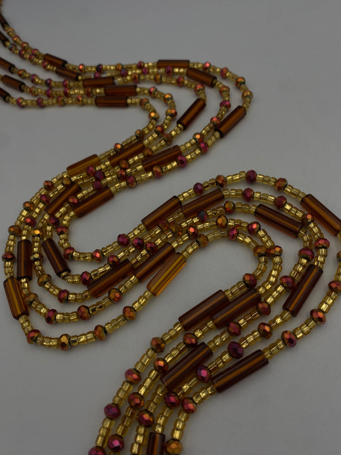 Brown crystal| Iridescent Brown & Gold | WaistBead | Crystal Waist Bead | Tie On | 45” -50”