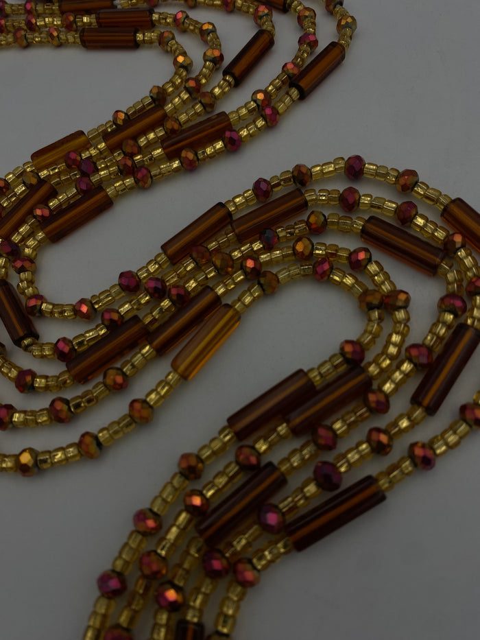 Brown crystal| Iridescent Brown & Gold | WaistBead | Crystal Waist Bead | Tie On | 45” -50”