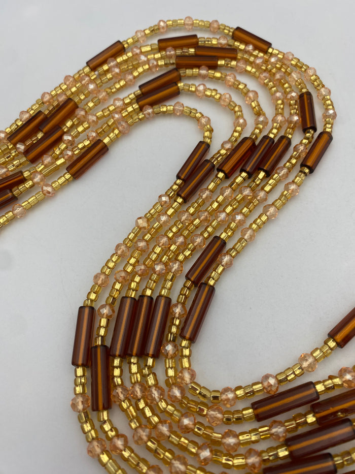 Brown crystal WaistBead | Luxury Crystal Waist Bead | Tie On | 45” -50”