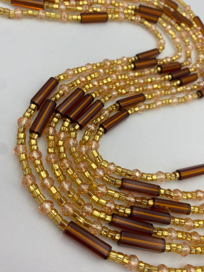 Brown crystal WaistBead | Luxury Crystal Waist Bead | Tie On | 45” -50”