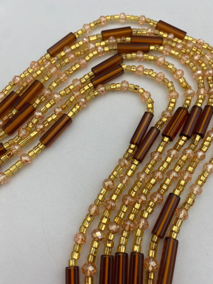 Brown crystal WaistBead | Luxury Crystal Waist Bead | Tie On | 45” -50”