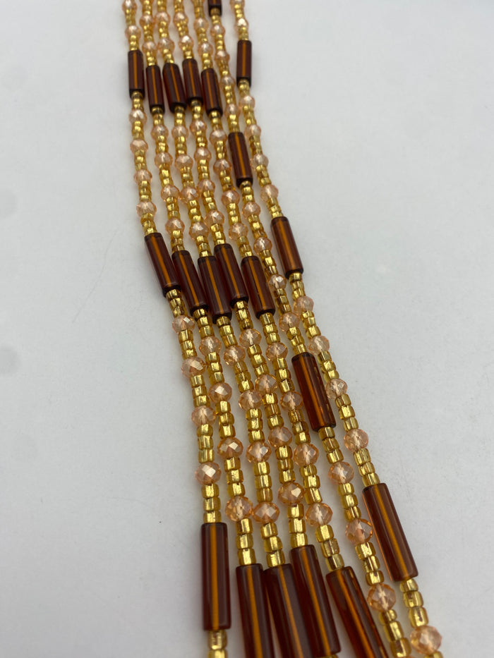Brown crystal WaistBead | Luxury Crystal Waist Bead | Tie On | 45” -50”