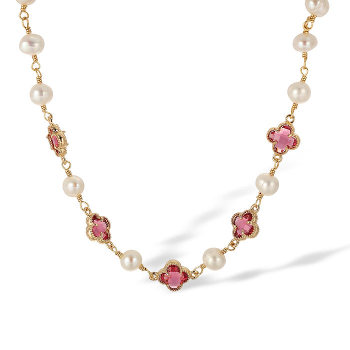 Caroberte 14K Gold Pearl Trèfle Necklace