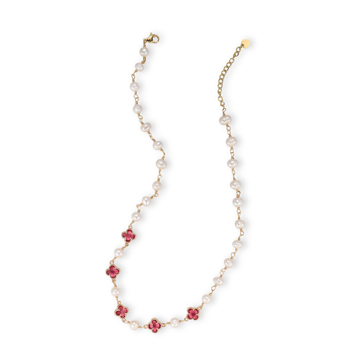 Caroberte 14K Gold Pearl Trèfle Necklace
