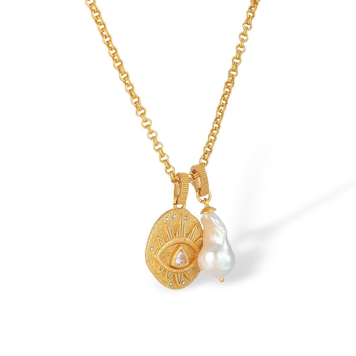 Carola 18K Gold Evil Eye Baroque Pearl Necklace