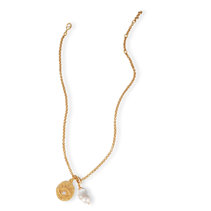 Carola 18K Gold Evil Eye Baroque Pearl Necklace