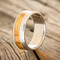 "CASTOR" - WHISKEY BARREL OAK WEDDING RING WITH A HAMMERED FINISH - TITANIUM - SIZE 5 3/4-Staghead Designs