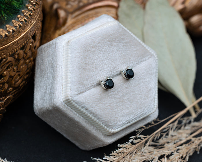 Cat Stud Earrings With Diamond Accents-Staghead Designs