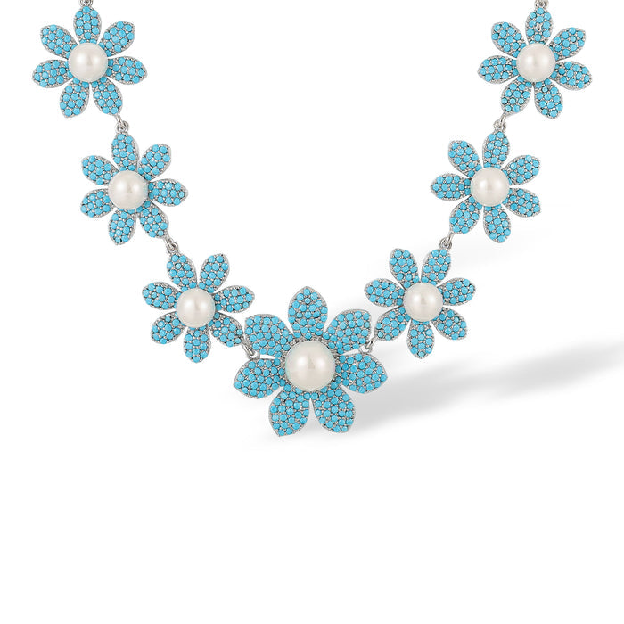 Cendrine Blue Floral Pearl Necklace