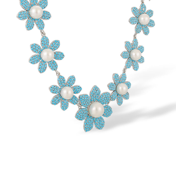 Cendrine Blue Floral Pearl Necklace