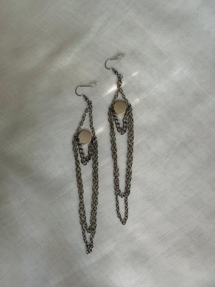 Chain Layered Silver Dangling Earrings
