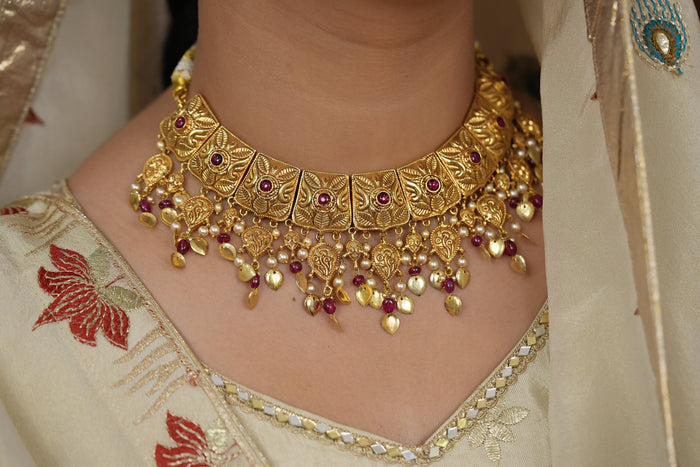 Chand  Necklace Earing Tika Handcrafted Gold Plated