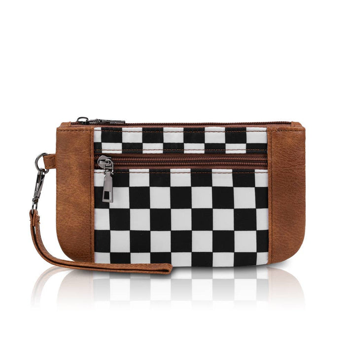 Checkered Wristlet Wallet with Detachable Strap
