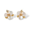Chimènne White Baroque Pearl Floral Stud Earrings
