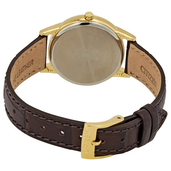 Citizen Eco-Drive Corso FE1082-05A – Gold-Tone Stainless Steel Case, Brown Leather Strap, Ivory Dial Ladies’ Watch