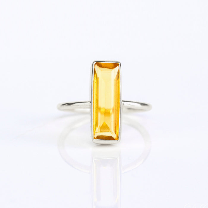 A sterling silver gemstone bar ring in citrine. custom gemstone ring, yellow citrine ring, natural gemstone, personalized birthstone bar ring