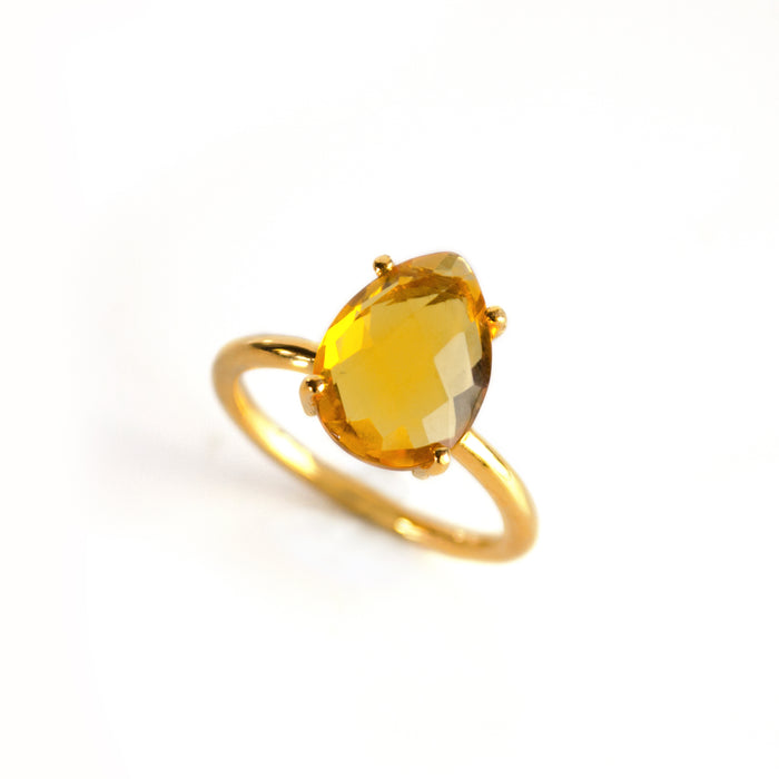 Citrine Teardrop Prong Set Ring • November Birthstone