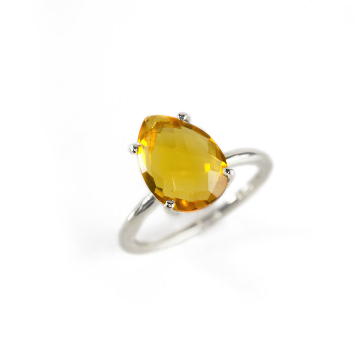 Citrine Teardrop Prong Set Ring • November Birthstone