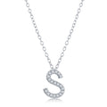 Classic of New York M-4882 – Sterling Silver CZ “S” Initial Pavé Pendant Necklace, Personalized Jewelry