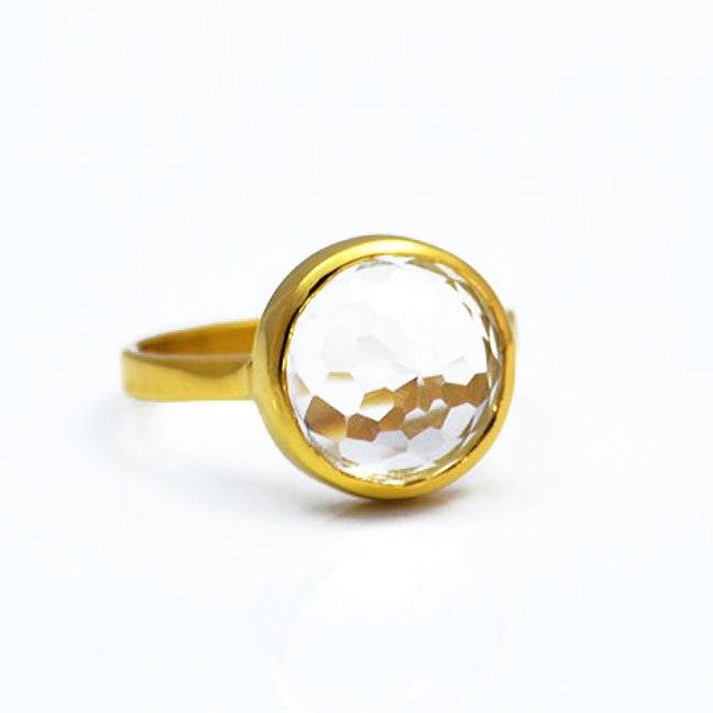 Clear Quartz round bezel set ring - April Birthstone