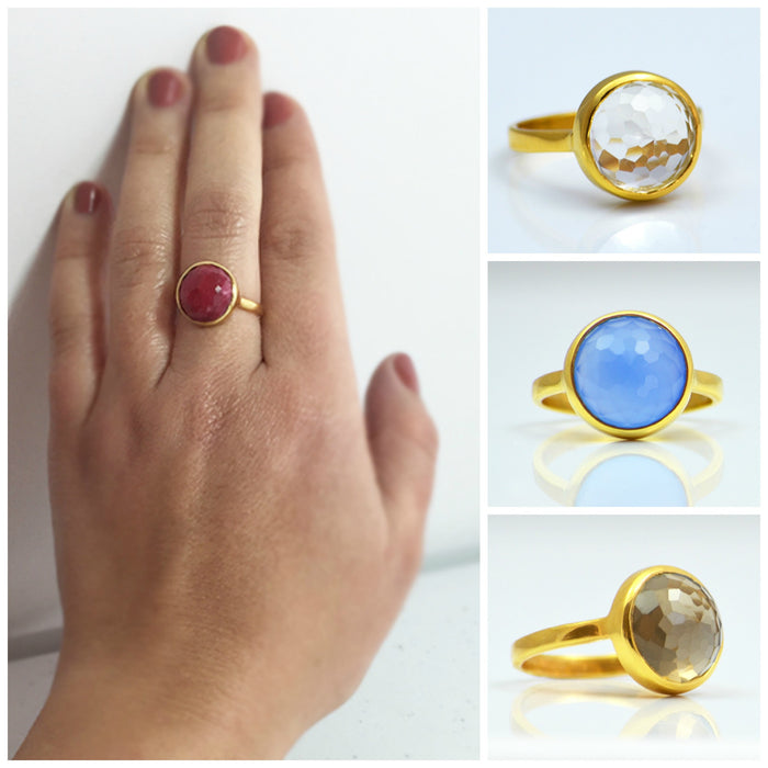 Clear Quartz round bezel set ring - April Birthstone