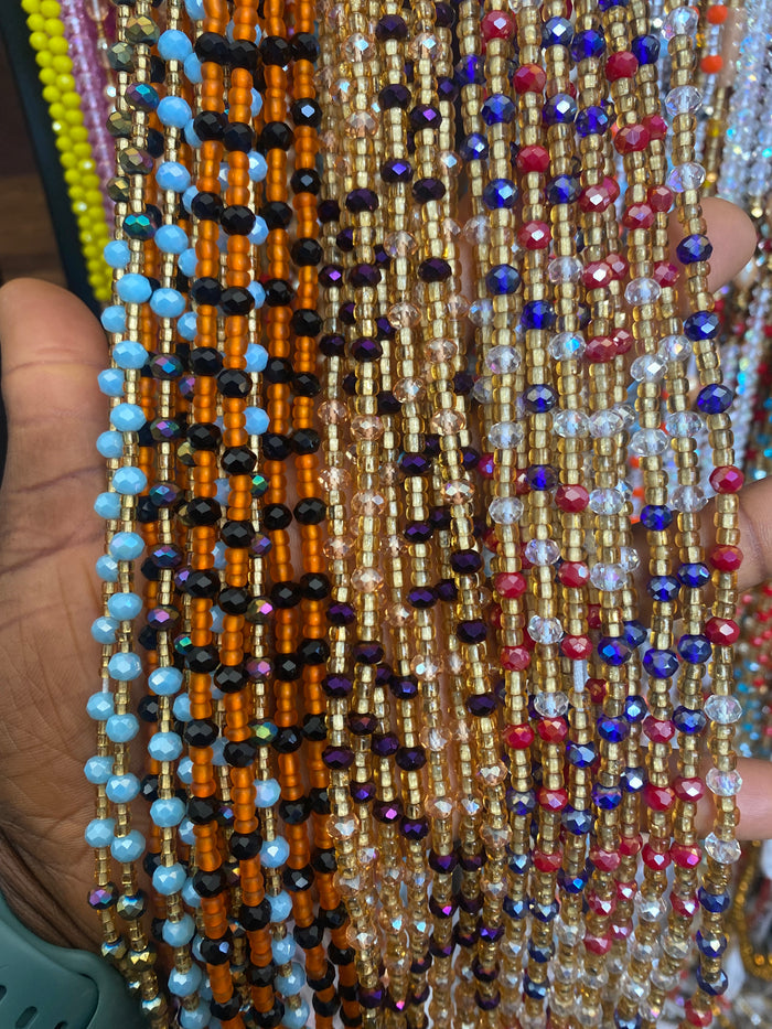 Clearance- Wholesale Crystal Waist Beads- Tie On 45”-50”- 25 pieces