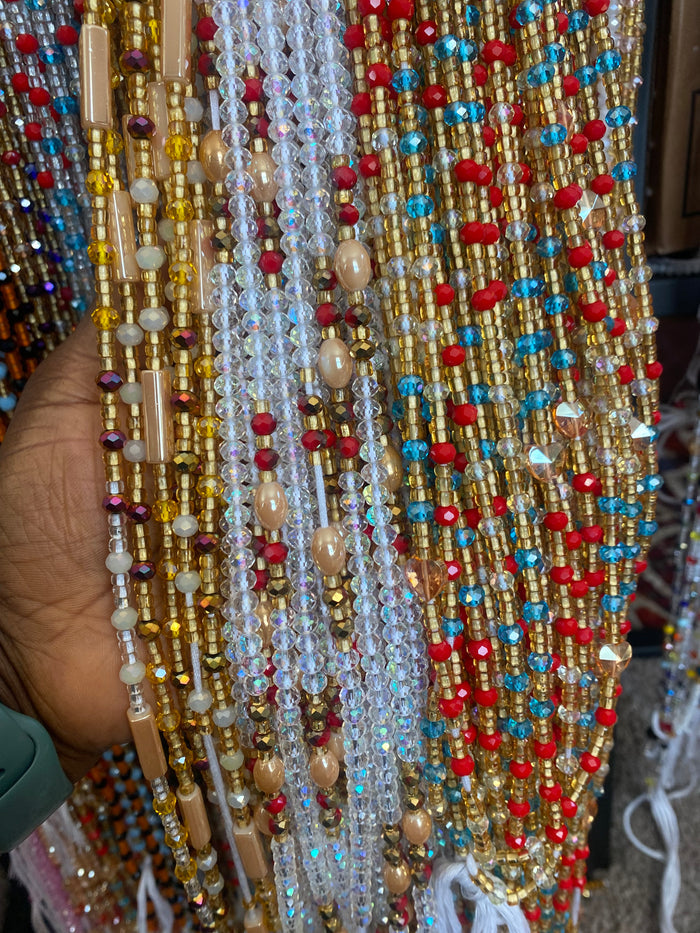 Clearance- Wholesale Crystal Waist Beads- Tie On 45”-50”- 25 pieces