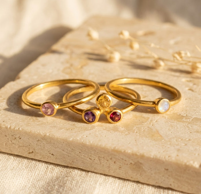 Minimalist birthstone stacking rings gold everyday jewelry