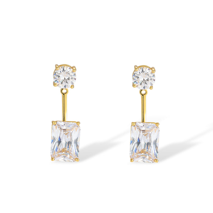Cœur 18K Gold Rectangular Round Drop Earrings