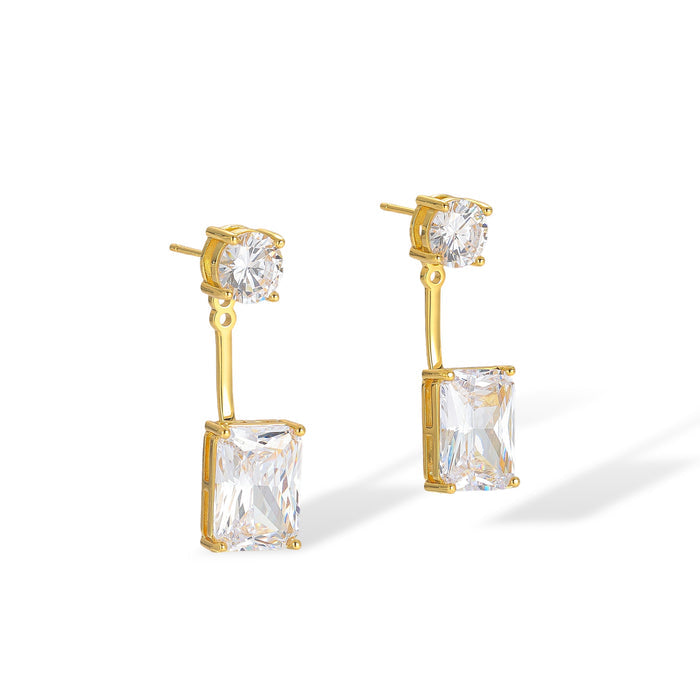 Cœur 18K Gold Rectangular Round Drop Earrings