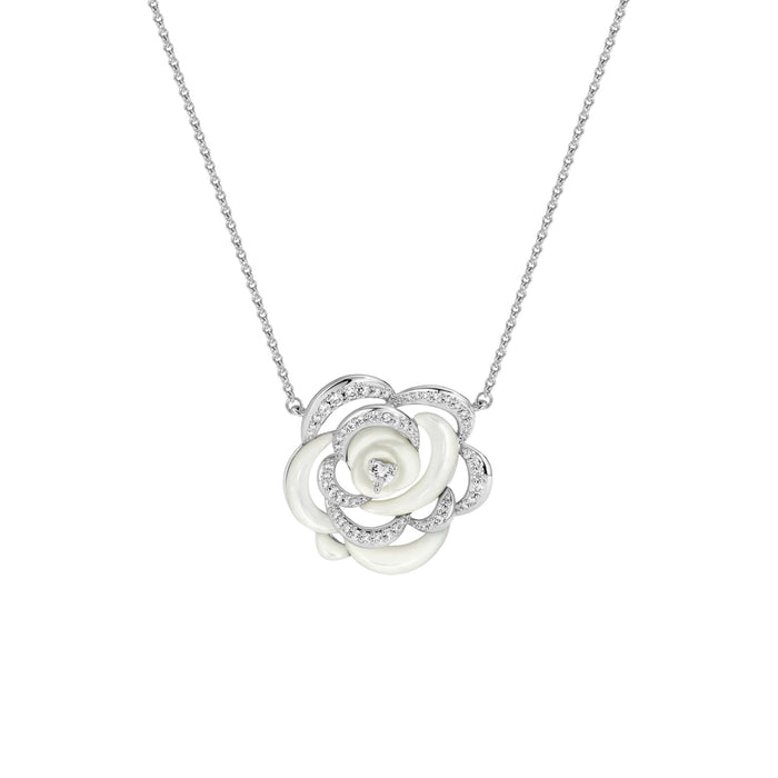 Cosima White Rose Mother-of-Pearl Floral Necklace
